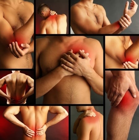 a collection of photos showing a man experiencing pain in various parts of his body, physical pain is part of the pain body