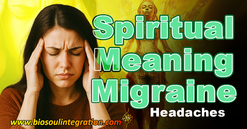 featured image for spiritual meaning of migraines blog post, a woman holding her head