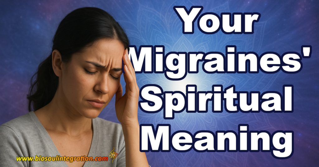 featured image for migraine spiritual meaning blog post, a woman holding her head