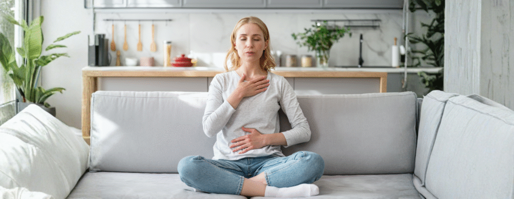 A woman doing breathwork