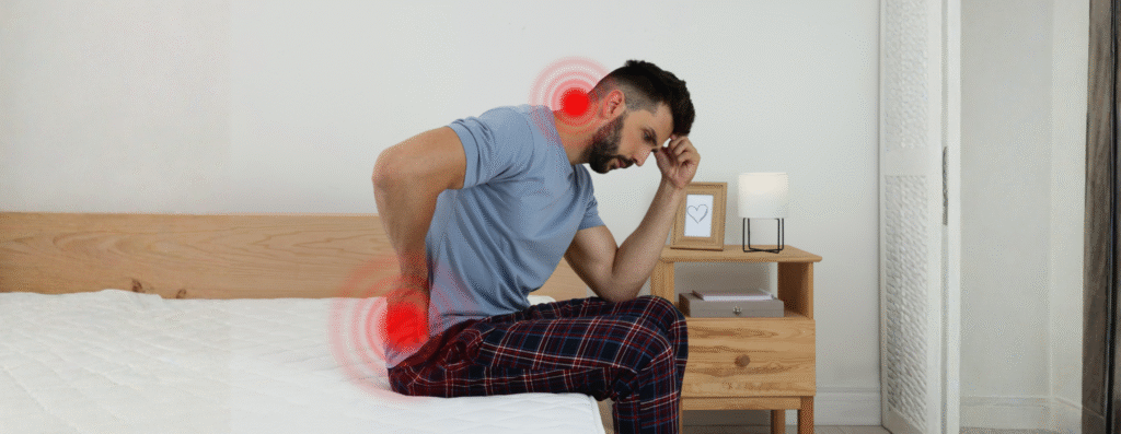 A man suffering from back and neck pain
